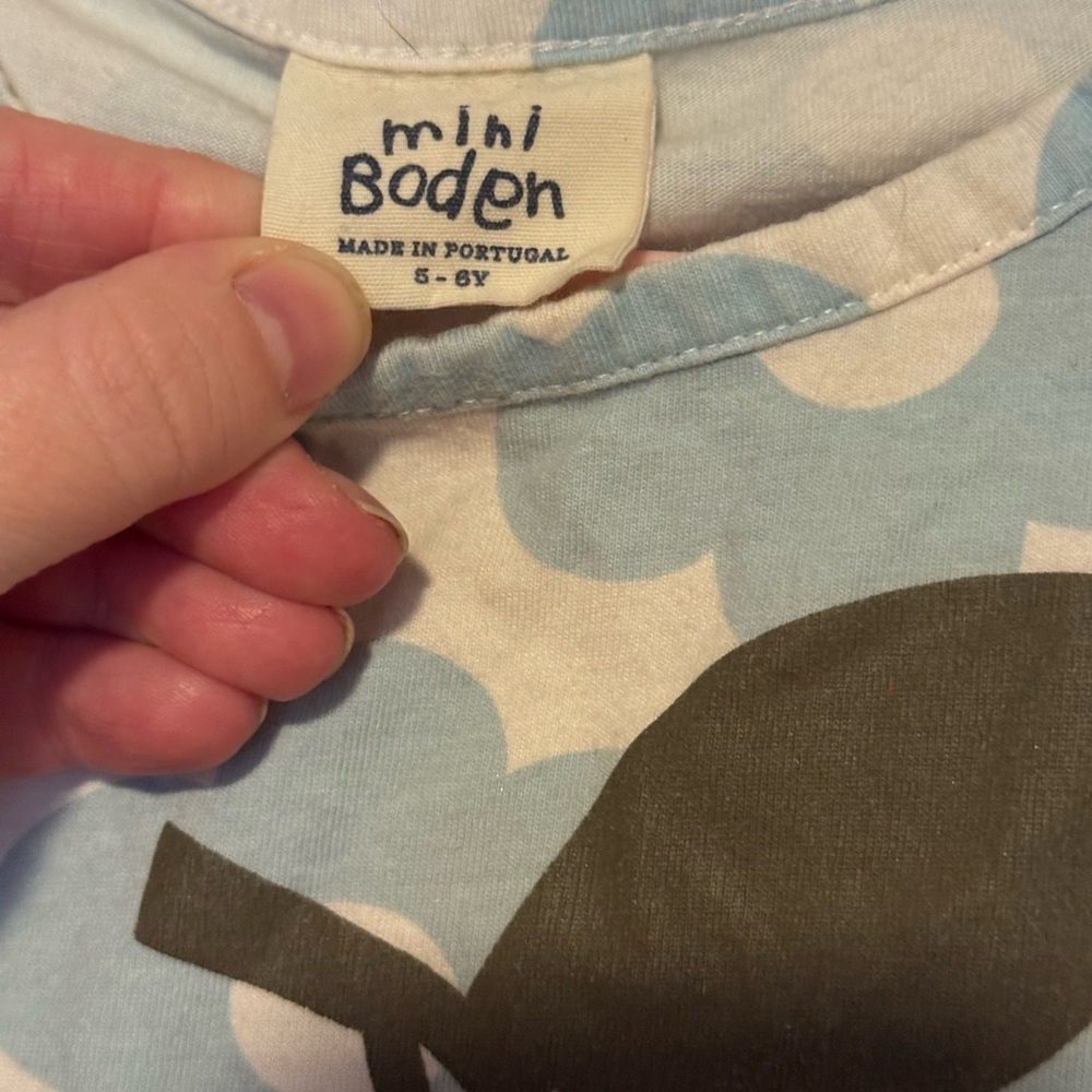 Mini Boden Blue Floral Long Sleeve Tee with Red Cherry Graphic - Picture 2 of 3